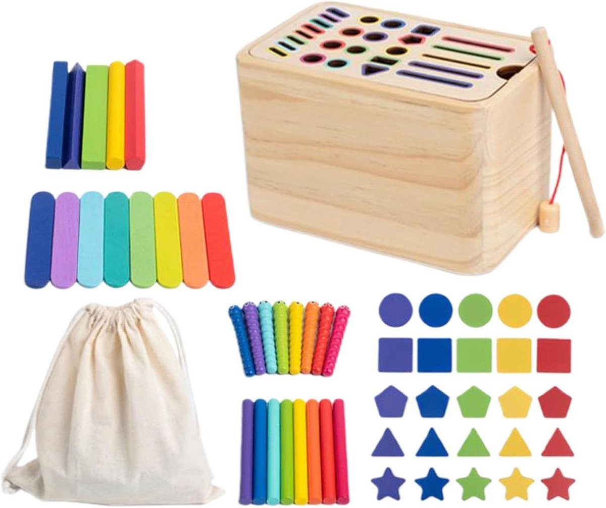 Kleursorteerspeelgoed Hout - Vormensorteerder Educatief - Vroeg Leren - Vijf Interactieve Spellen - 16 x 10.2 x 10 cm - Basismodel