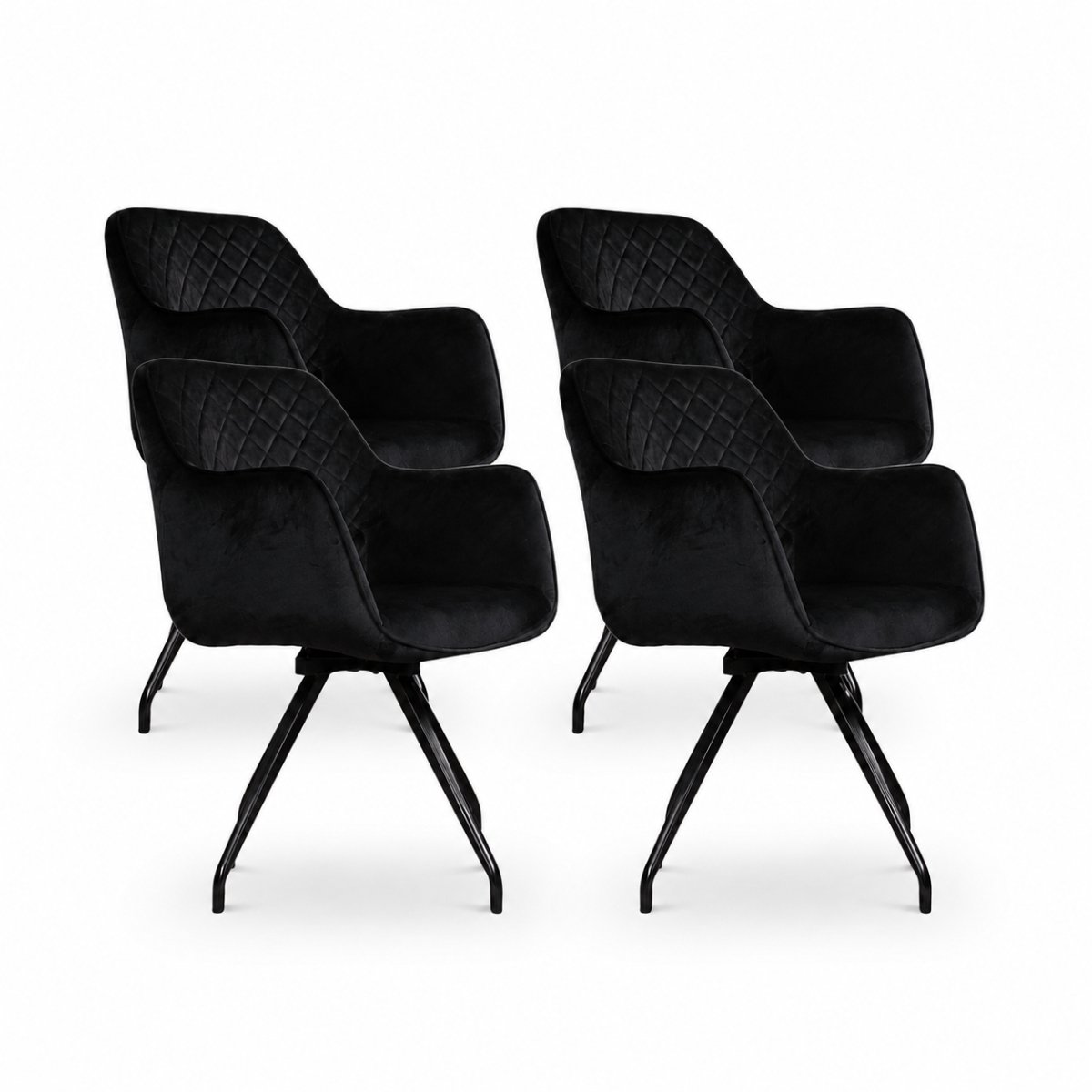 DS4U® - Romy eetkamerstoel - Set van 4 - Zwart - Velvet - Met armleuning - 360 draaibaar
