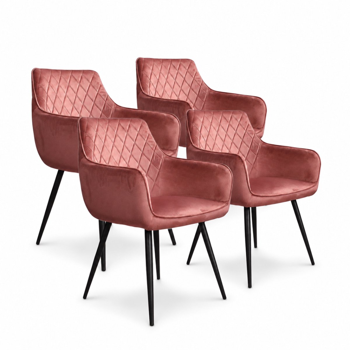 DS4U - - Ravi eetkamerstoel - Set van 4 - Zalm-roze - Velvet - Met armleuning