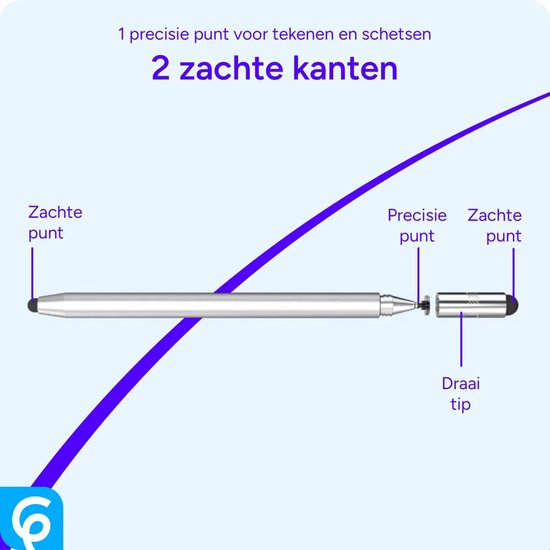 SBG Universele Stylus Pen Geschikt voor Telefoon Tablet en iPad - Twee zachte punten - Eén precisie punt - Zilver van Merkloos — afbeelding 2