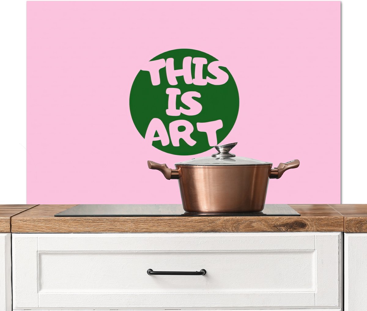 KitchenYeah Spatscherm keuken 100x65 cm Kookplaat achterwand This is art Tekst Cirkel Groen Muurbeschermer Spatwand fornuis Hoogwaardig aluminium