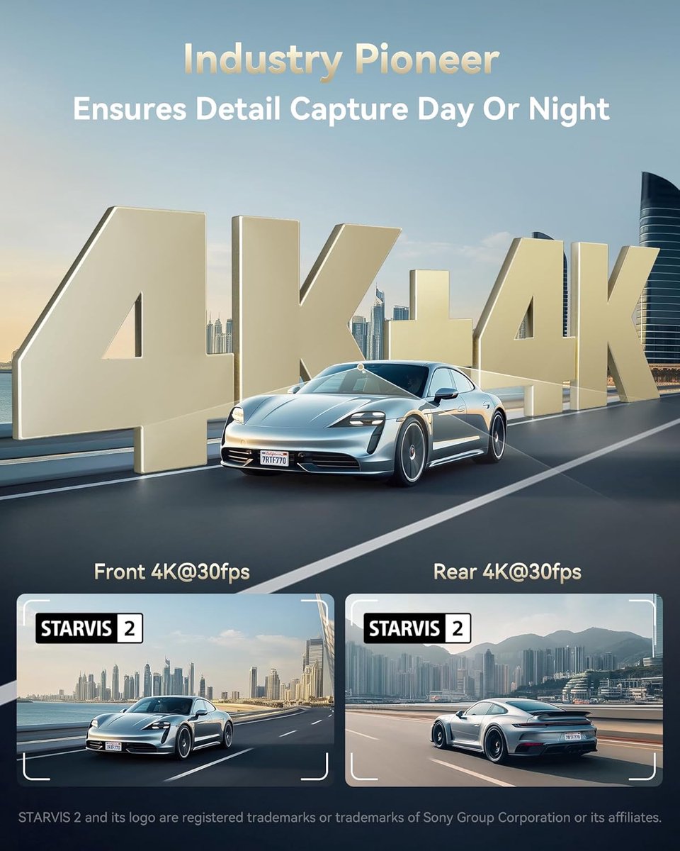 RedTiger F77 VO2 - Dual Dashcam voor auto - Ultra 4K & 4K - Voor en Achter Camera - 2026 model - Met Touchscreen - WiFi en GPS - 4.0 Inch met App - Sony Sensor Nachtzicht - Dashcams - Parkeerbewaking - G Sensor - Loop opname - 128GB Intern geheugen thumbnail 7