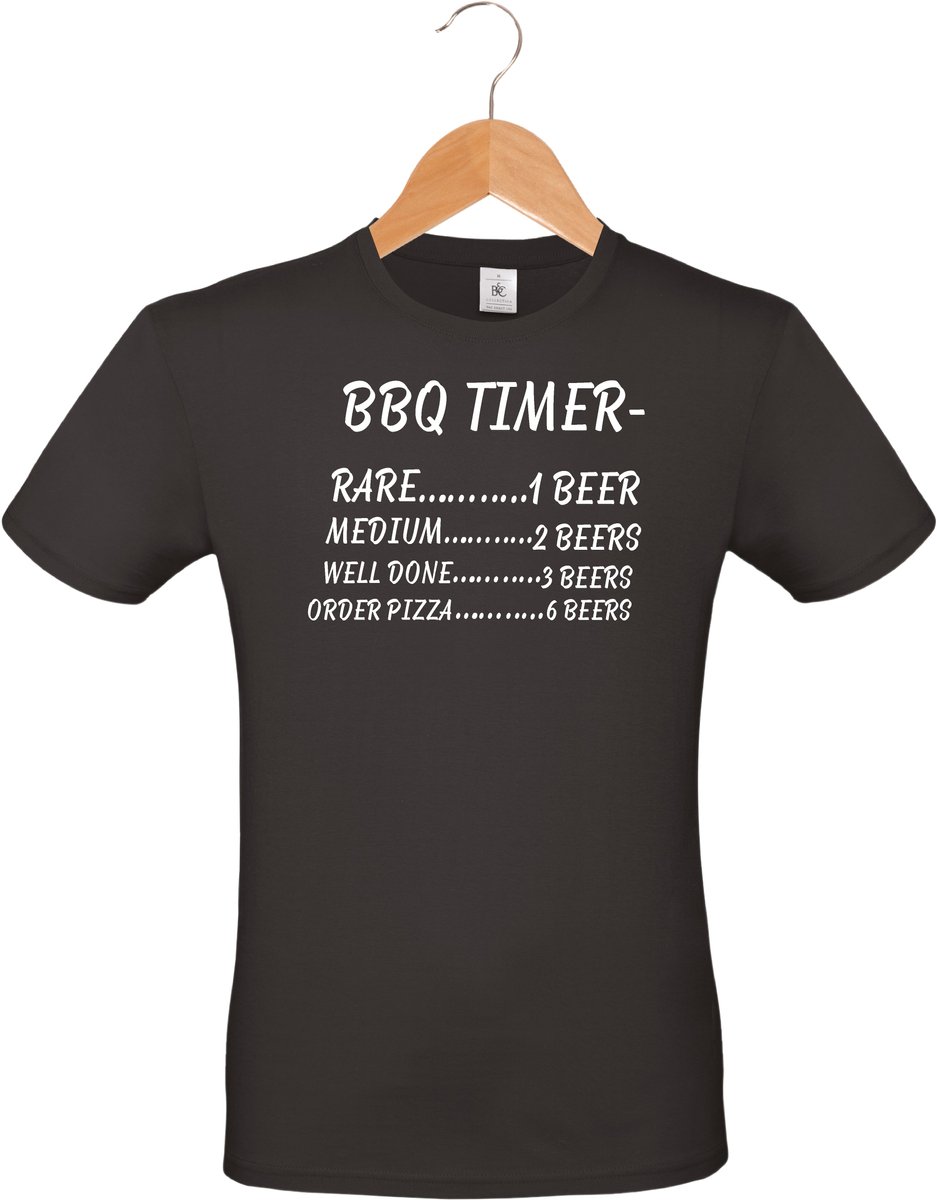 Mijncadeautje - Barbecue T-shirt - unisex - zwart - BBQ - Garden party - Tuinfeest - Vrijgezel - Verjaardag - BBQ Timer - maat M