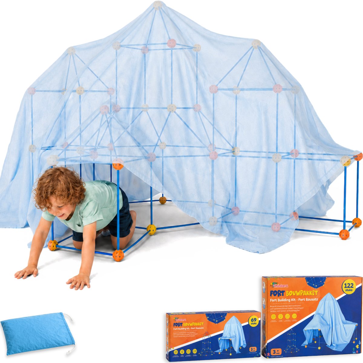 Fort Bouwpakket Megabundel met 191 Onderdelen - Incl. Opbergzak & E-book - Constructiespeelgoed - Speeltent - Educatief speelgoed - Bouwspeelgoed - Hut Bouwen