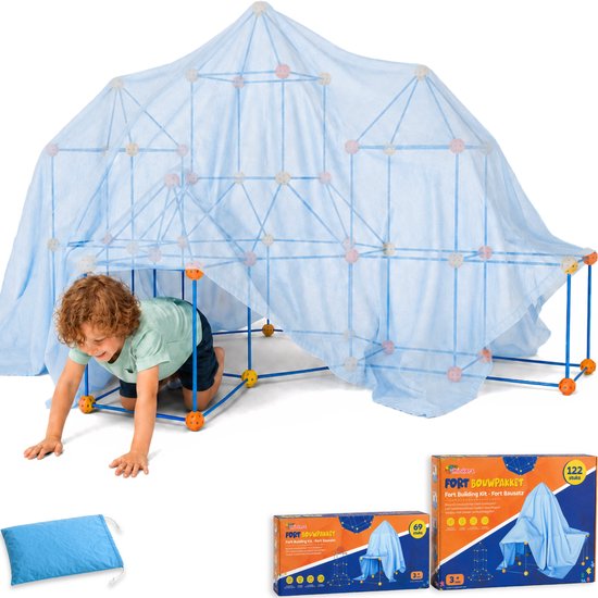 Fort Bouwpakket Megabundel met 191 Onderdelen - Incl. Opbergzak & E-book - Constructiespeelgoed - Speeltent - Educatief speelgoed - Bouwspeelgoed - Hut Bouwen