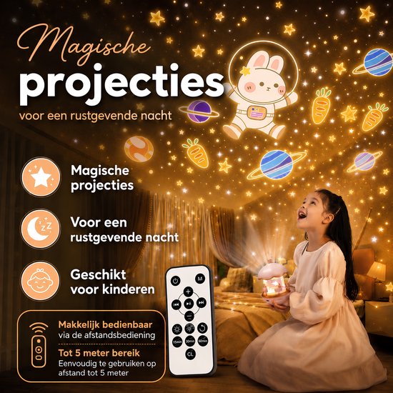 Pandaco Sterren Projector Nachtlampje Kinderen - Sterrenhemel Projector Kinderkamer - 21 Thema's & Afstandsbediening - Bluetooth - Projector Baby van Merkloos — afbeelding 5