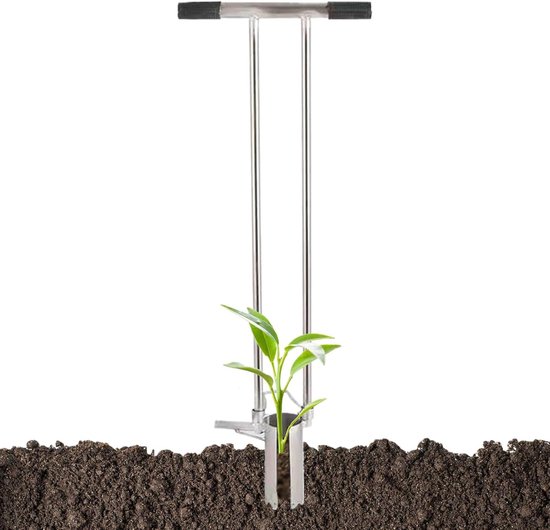 Bloembollenplanter Lange Steel - Plantenplanter Tuinieren - Bloemen Zonder Buigen - Dubbele Handgreep - 7 cm Diameter - Roestvrij Staal — afbeelding 4