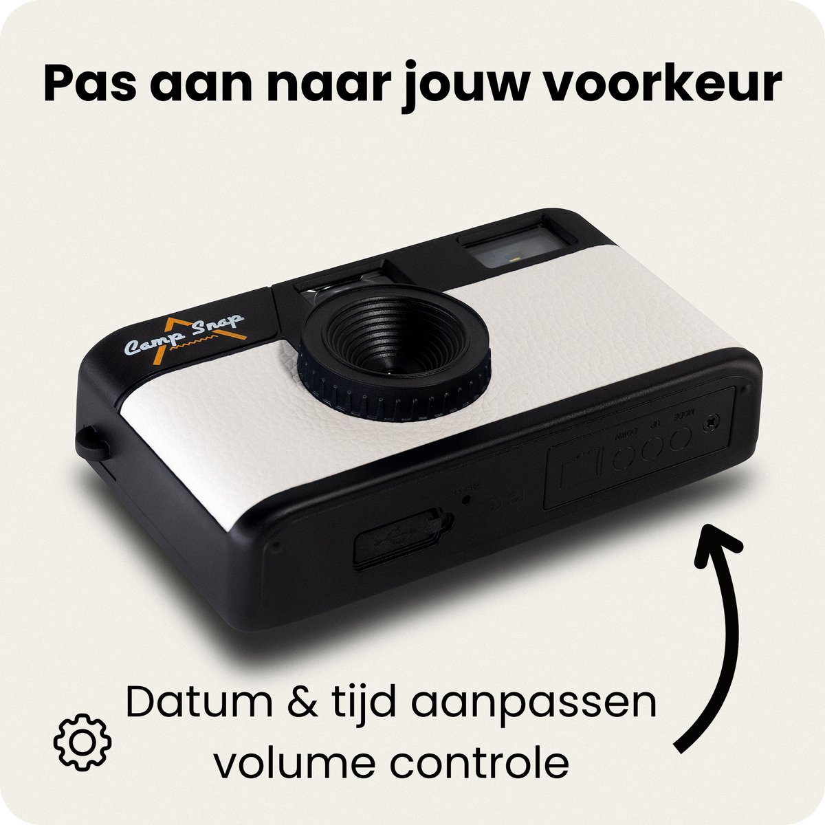 Campsnap Digitale Camera - Schermvrije Retro Fotocamera - 8 Megapixel - 2000 foto's - Minimalistisch Vintage Design - Met Flits - Oplaadbaar - 4GB - Wit thumbnail 8
