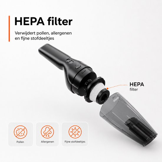 kruimeldief met oplaadstation - Handstofzuiger- 100W Krachtige Zuigkracht - HEPA 13 Filter - Zedar S500