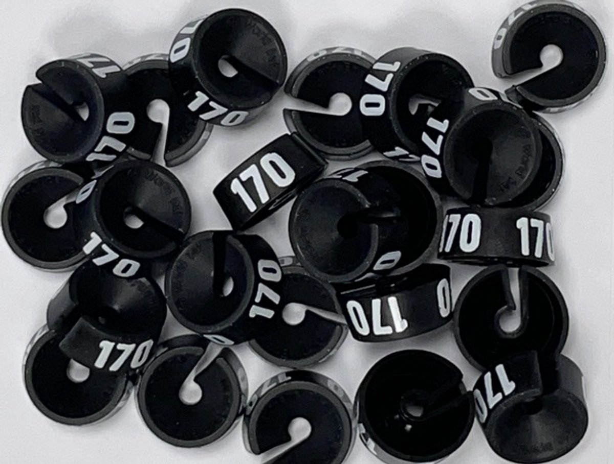 Bleijenberg Maatdopje maat 170 zwart - Maataanduiding voor kledinghangers per 25 stuks - Maatringetje Ø 20 mm - Kledinghangers - Kleerhanger - Kapstok - Mark-Brics - wisersizer