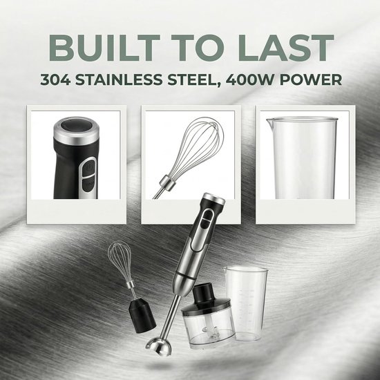 Handmixer Staafmixer - Keukenapparaat Set - Maaltijden Bereiden - Instelbare Snelheid - 425 cm - Zilver — afbeelding 3