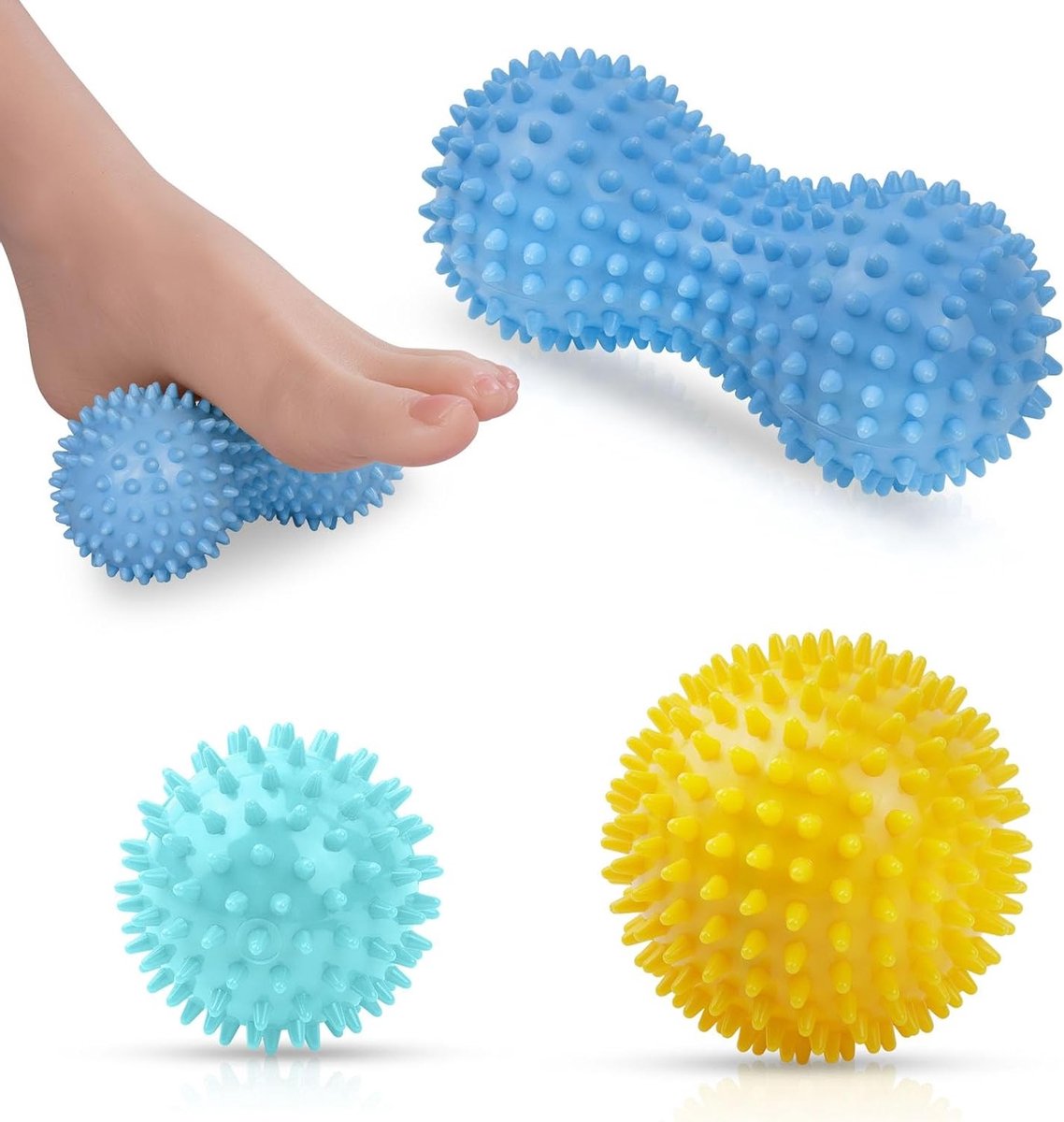 Set van 3 Stekelige Massageballen voor Lichaam en Voeten, Ideaal voor Plantar Fasciitis, Triggerpoint Therapie en Diepe Spierontspanning