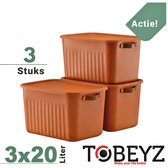Tobeyz - Opbergbox - Opbergdoos - Opbergmand - 20L BPA-vrije Kunststof Opbergbox met Deksel - Nestelbaar en Stapelbaar - Ideaal voor Badkamer, Keuken en Speelgoedopslag - Baksteenrood