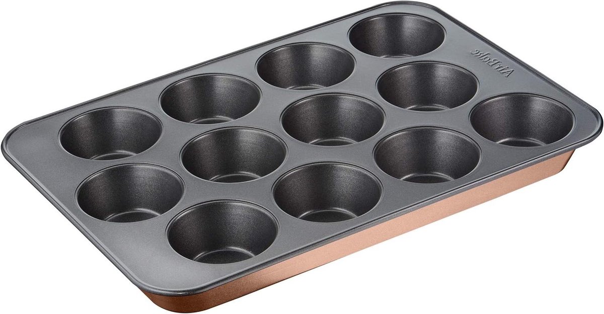 Muffins Bakvorm - Cupcakeblik - Zachte Gebakjes Bakken - Dubbele Airbake Technologie - 12 Stuks 29x41 cm - Bruin