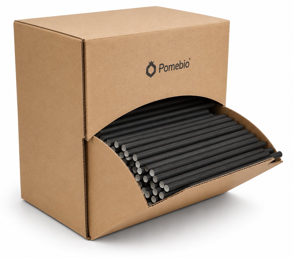 Pomebio papieren cocktail rietjes - 6x135mm - zwart - 200 stuks in dispenserbox