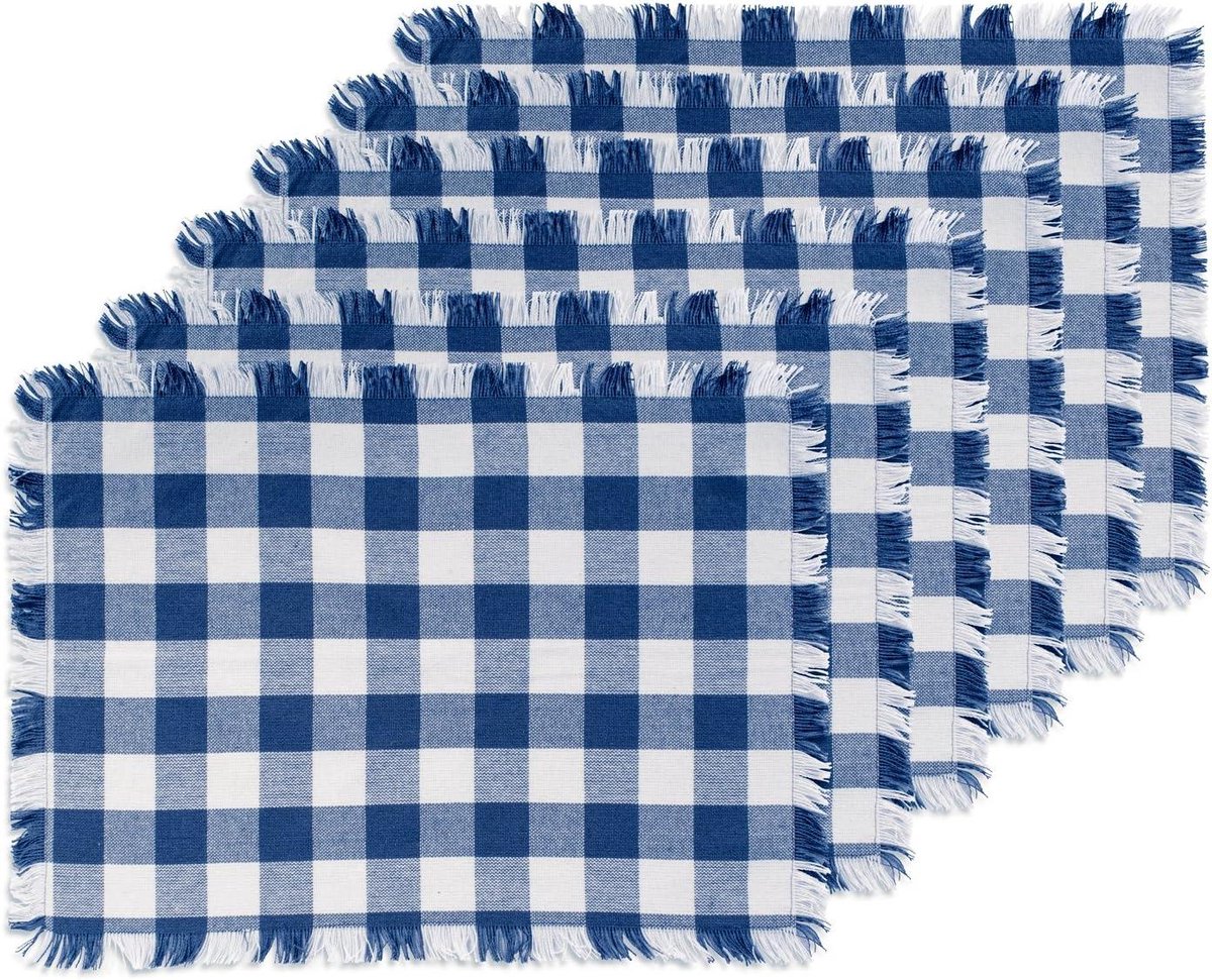 Placemats Set - Tafelonderleggers Katoen - Dineren Beschermen - Zwaar Geweven Katoen - 6 Stuks 13x19 - Navy Ruit