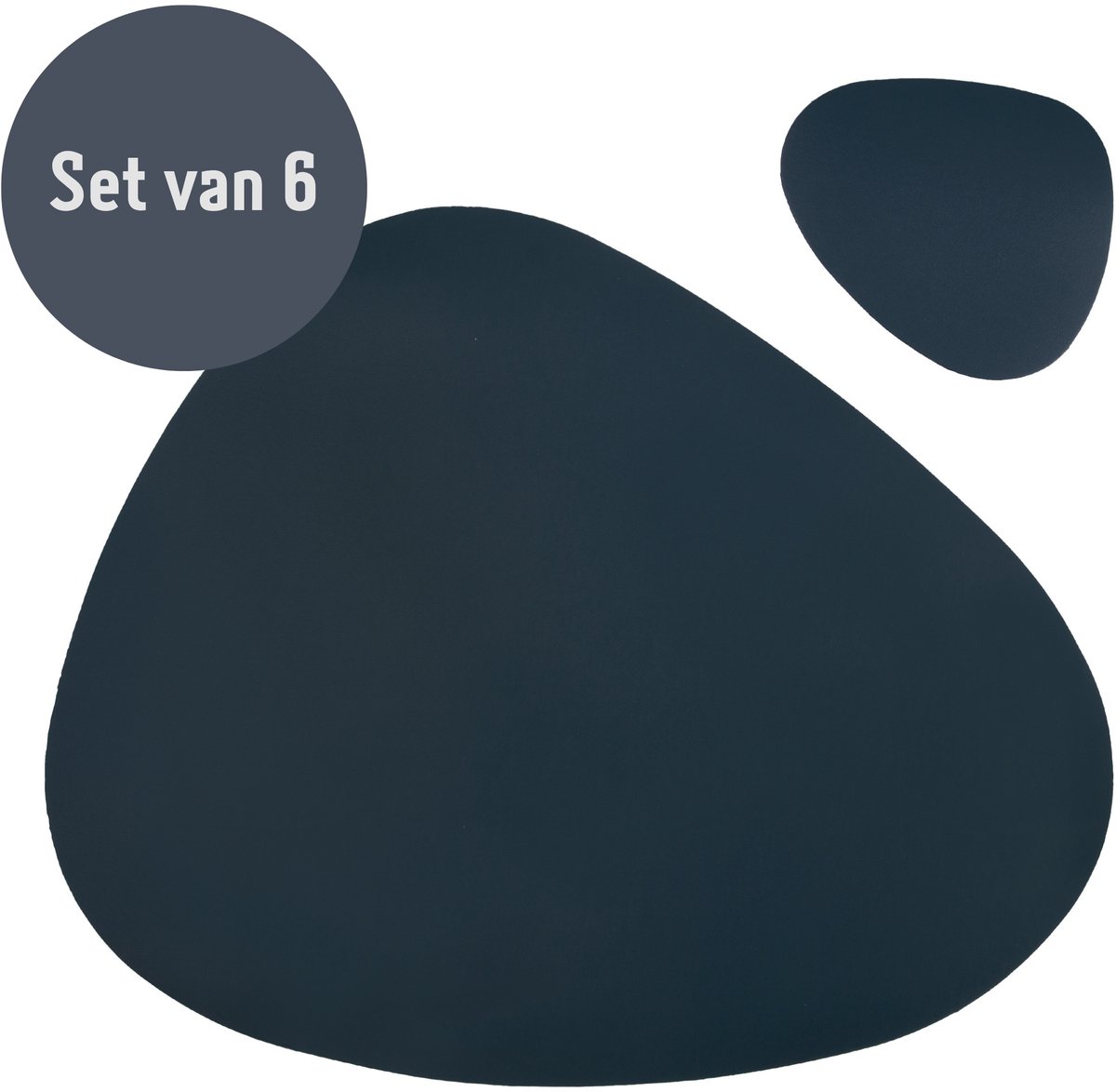 Krumble Placemat en onderzetter - 6 stuks - Design placemat set met onderzetter - Pu leer - Donkerblauw