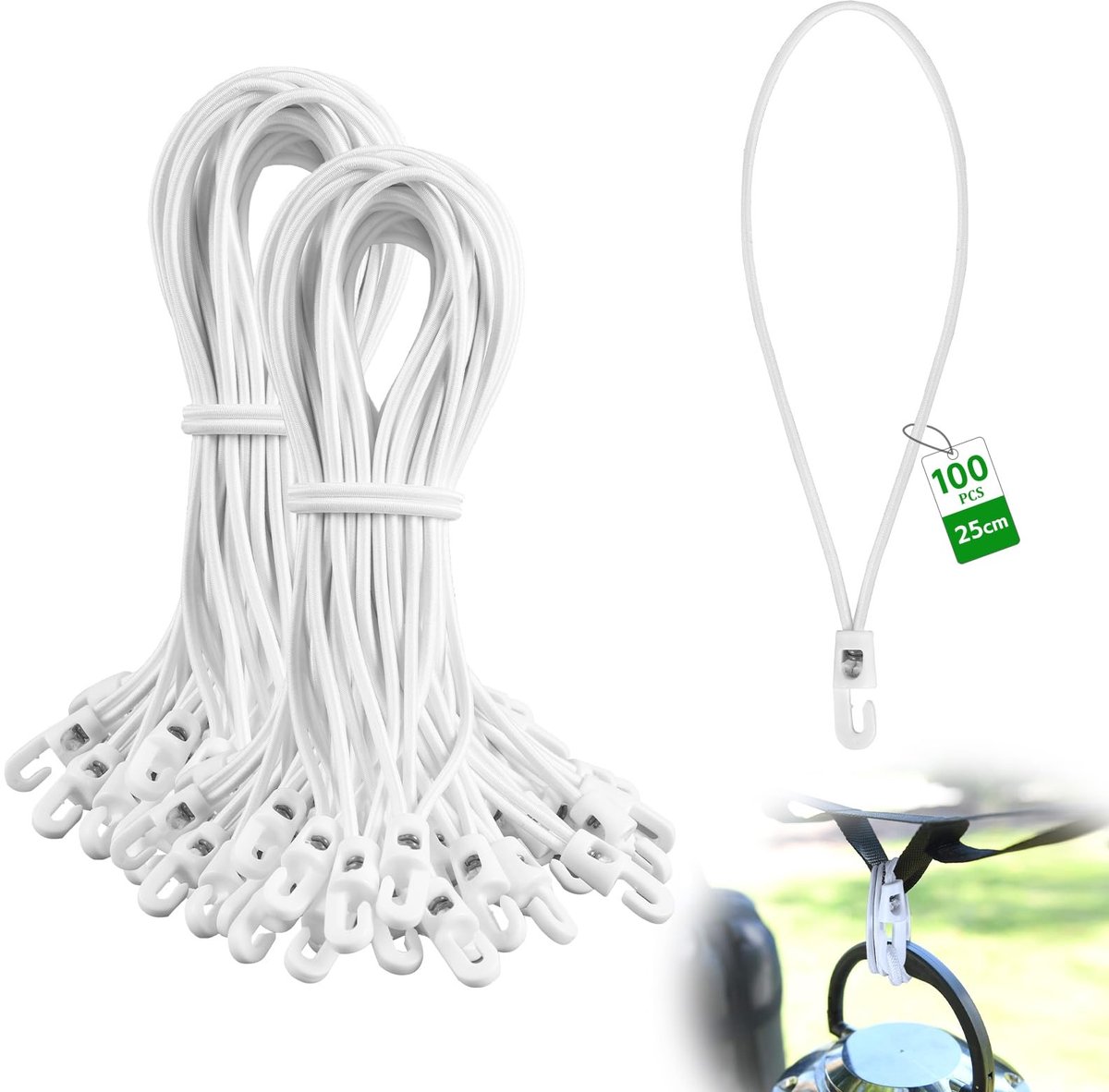 JHUBERS- Elastisch Touw 100 Stuks - Spanner 25/50 cm - Multifunctioneel - Diameter 4 mm - Robuuste PP-mantel - Ideaal voor buitengebruik