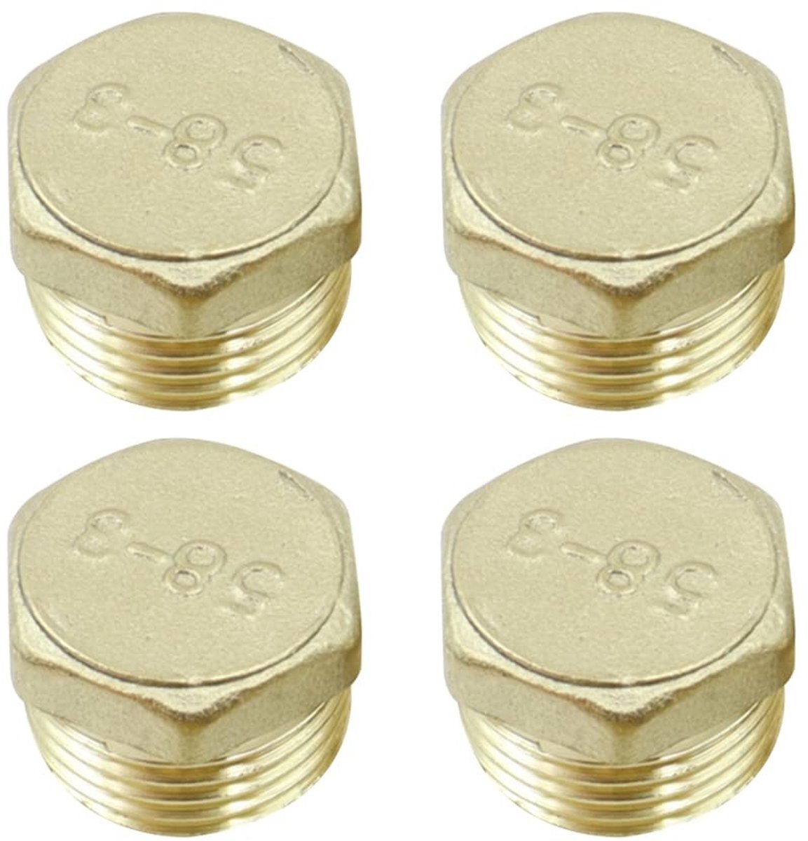 JHUBERS- Messing Pluggen 4-Pack - Afdichtplug - Zeskant Eindpluggen - Binnen/Buitenwaterleidingen - Geschikt voor Kranen/Gasleidingen - Hoogwaardige Hardheid - Pijppluggen