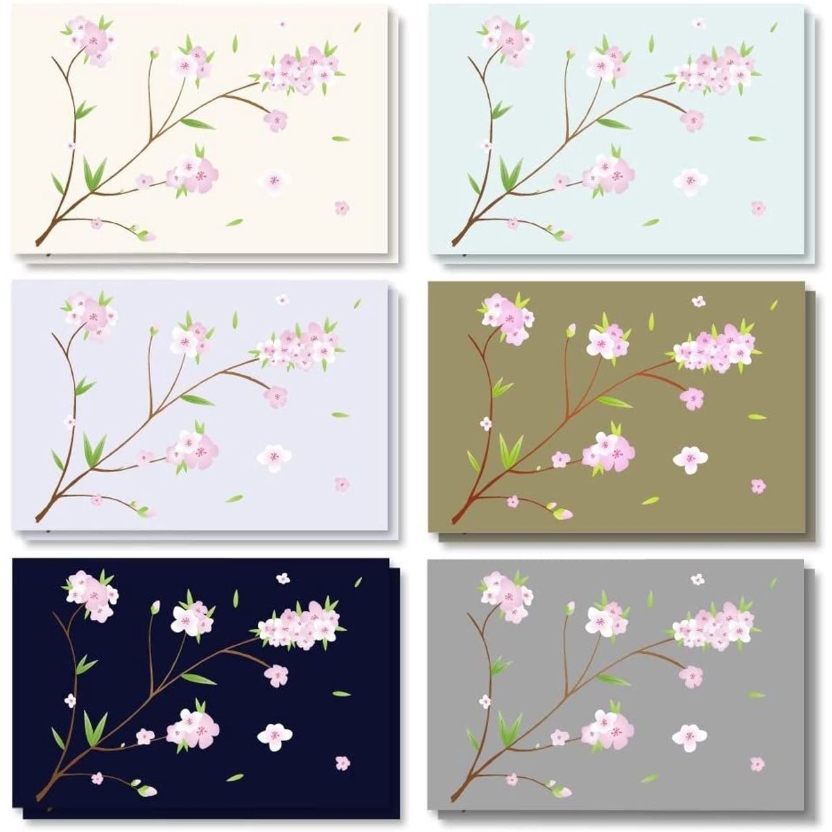 JHUBERS- Kersenbloesembriefkaarten Set van 120 - Wenskaarten Blanco - Bedankkaarten - Verjaardagskaarten - Bulkboxset - 6 Ontwerpen