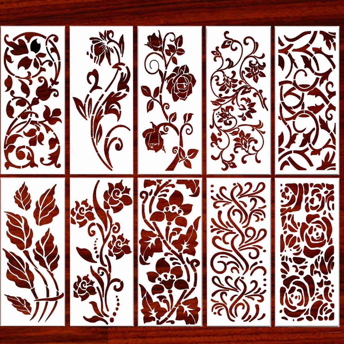 JHUBERS- Bloemenrandsjablonen 10 stuks - Herbruikbaar - Hoeksjablonen - Schilderen op Muren - 30 x 15 cm - Creativiteit en Verbeeldingskracht - Schilderstencils