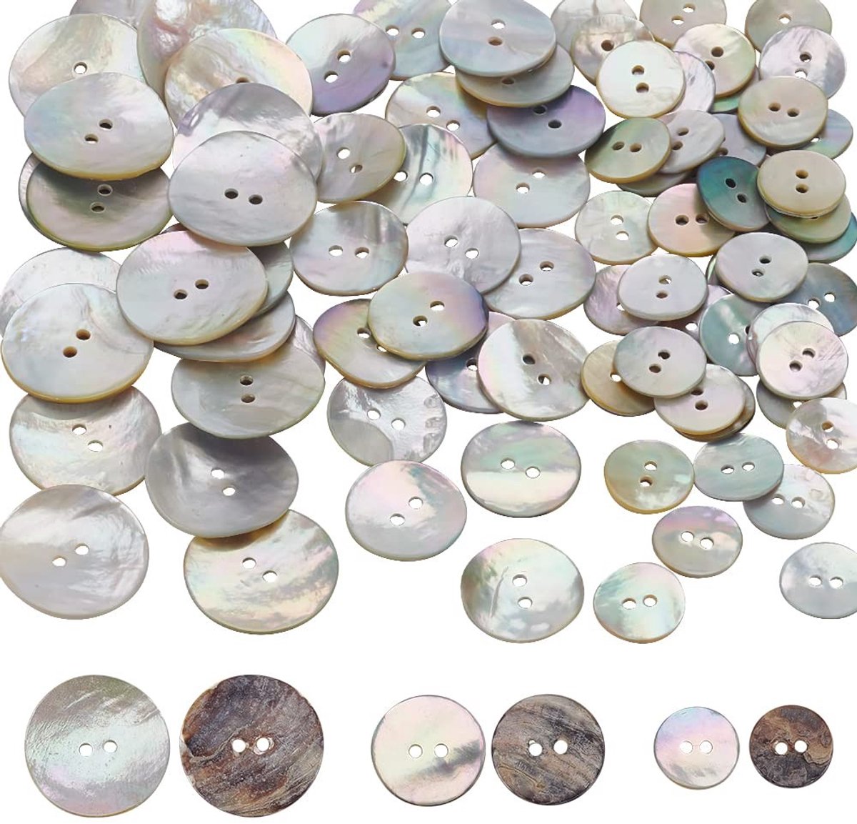 ZEYNOMAX- Knoppen Natuurlijke Schelp - 2-Gat Naaiknopen - 15/20/25mm - DIY Naaien Ambachten - Kleding Jassen - Elegant en Stijlvol