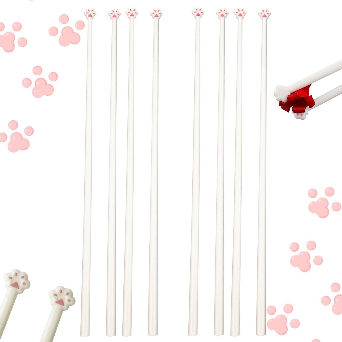 JHUBERS- Eetstokjes Herbruikbaar - Kattenpoot Ontwerp - 25 cm - Lichtgewicht - Kunststof - Geschikt voor Kinderen - Eetgerei