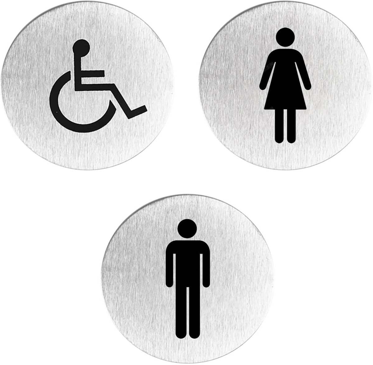 JHUBERS- Toiletbordjes 3 stuks - Roestvrij Staal - Zelfklevend - Mannen/Vrouwen - 6,7 x 6,7 cm - Eenvoudig Patroonontwerp - Toiletstickers