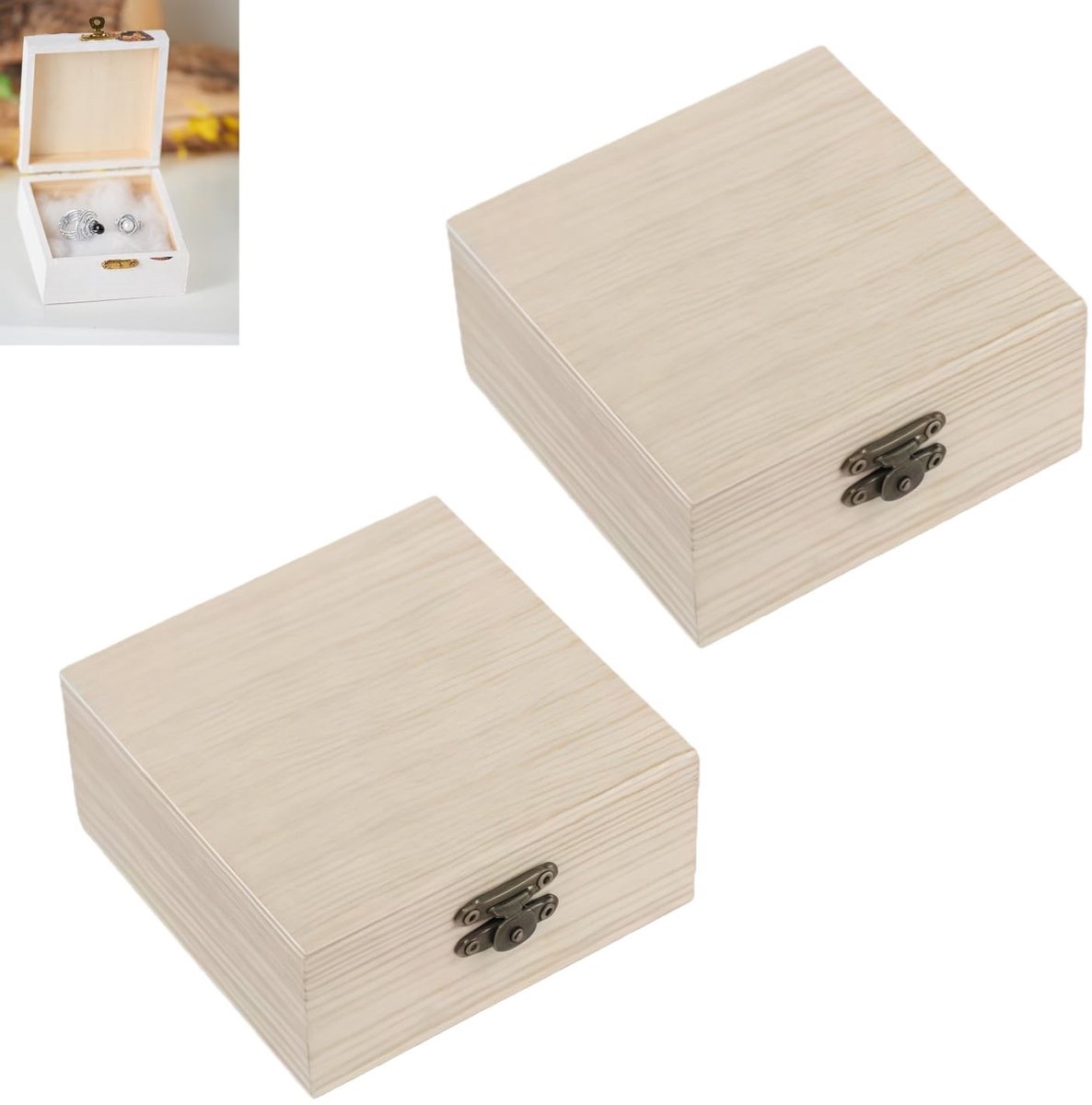 JHUBERS- Houten Kist - 2 Stuks - Rustieke Houten Kisten - Sieradendozen - Mini-Schatkist - 10 x 10 x 5 cm - Veelzijdig Gebruik - Sieradendoos