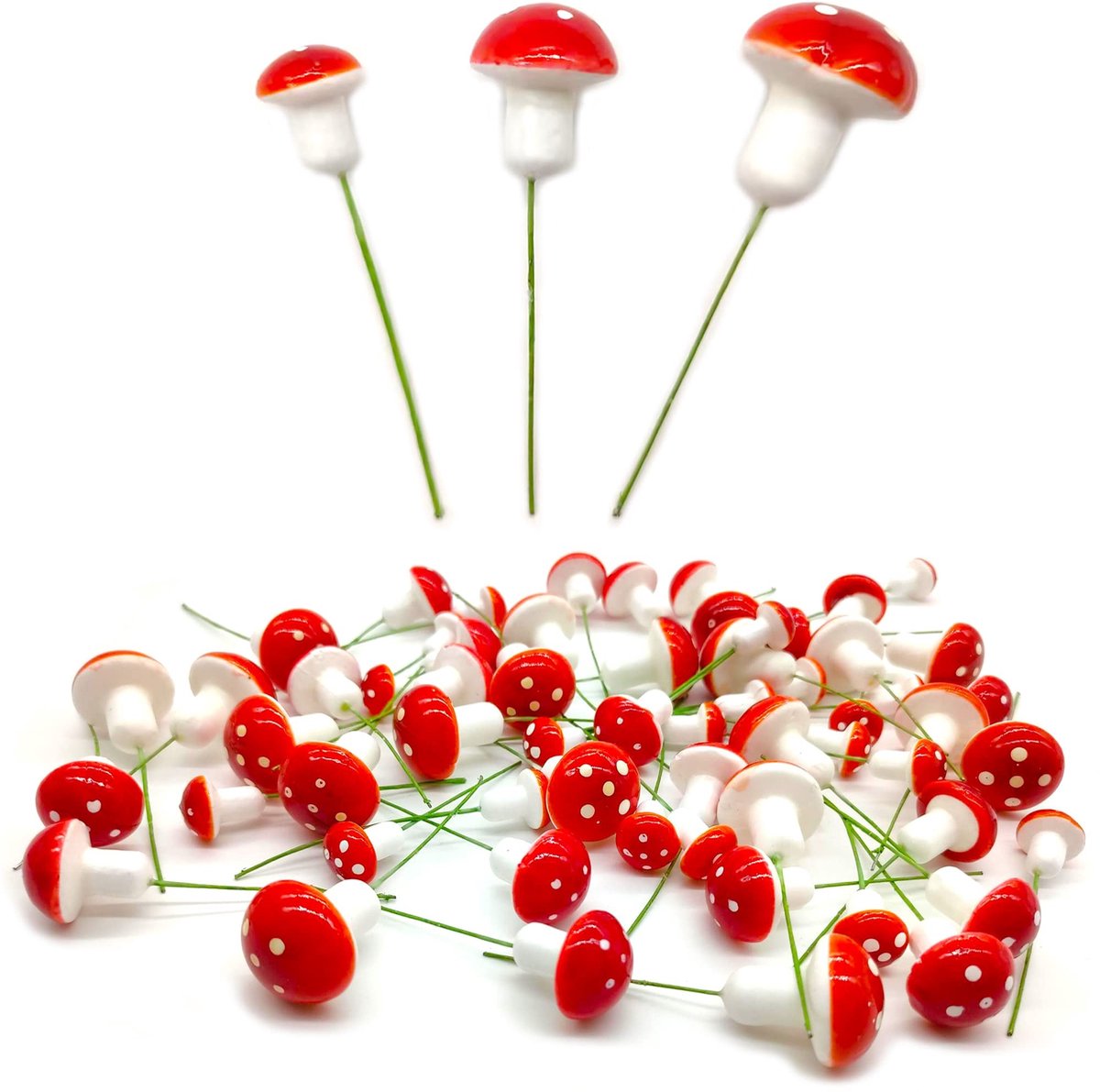 JHUBERS- Paddenstoel Decoratie 60 Stuks - Miniatuur Tuin Paddenstoelen - Schuim - Bloempot Decoratie - DIY Plant Statue - Heldere Kleuren - Tuindecoratie