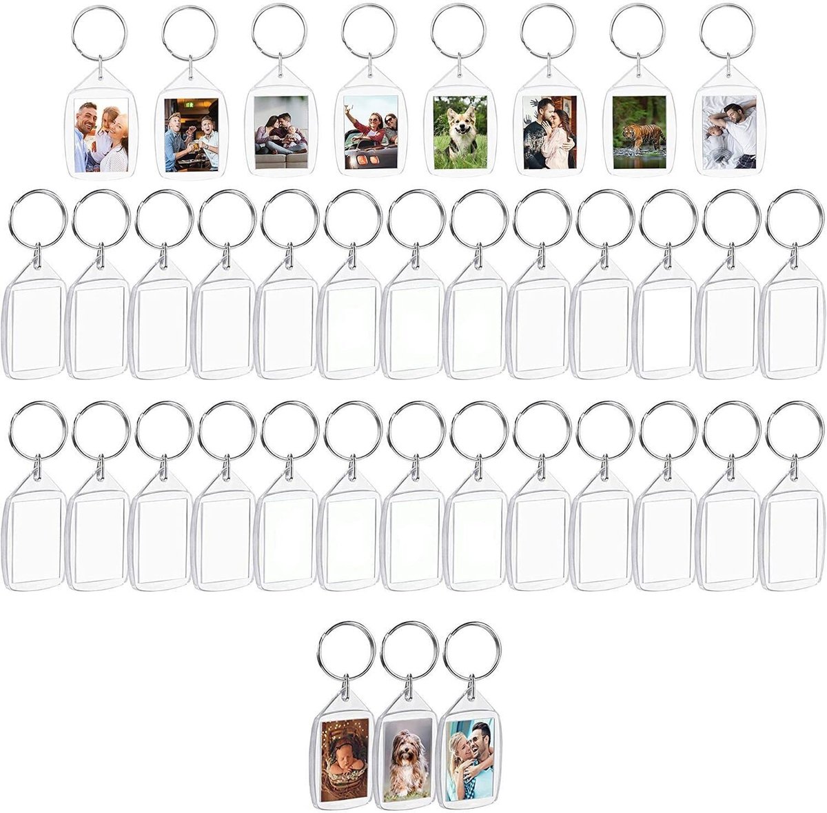 JHUBERS- Fotosleutelhanger Dubbelzijdig - 100 Stuks - 5,4 x 3,4 cm - Gepersonaliseerde Acryl - Drijvend - Knutselcadeau - Sleutelhanger