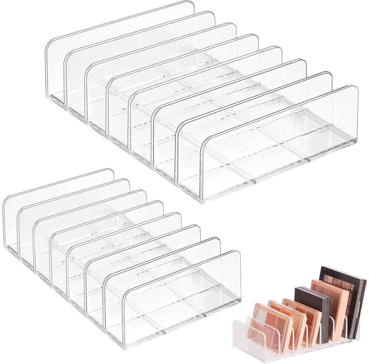 BRENZOOS- Oogschaduw Organizer Draaibaar - Make-up Organizer - Acryl - 7 Compartimenten - Transparant - 2 Stuks - Ruimtebesparend