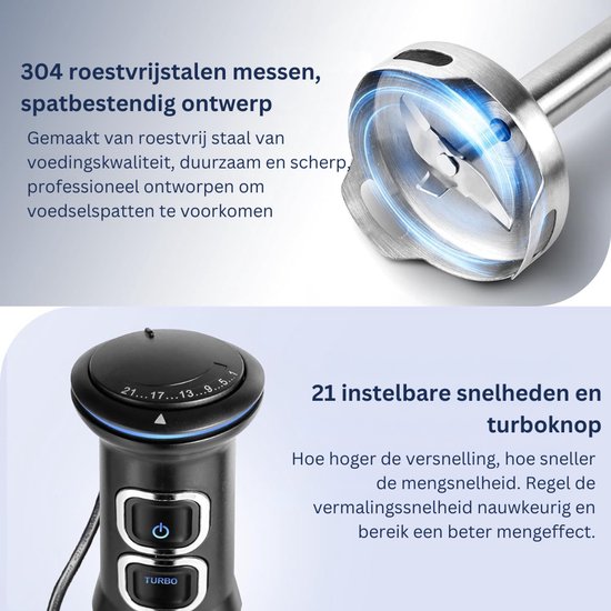 CLVP® Staafmixer Set - Hakmolen - Groentesnijder - Soepmaker - Zwart en Zilver — afbeelding 2