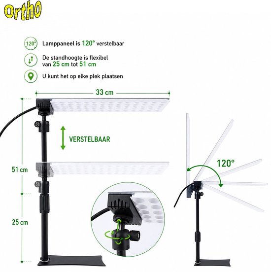 Ortho® - LED Groeilamp op voet - Full Spectrum Kweeklamp - 75 LED's - 15W verbruik - Professionele groeilamp - Indoor Grow Light - LED verlichting