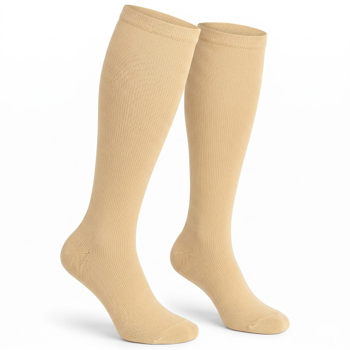 Alyze Compressie kousen - 2 paar - Maat 43-46 - Hoog - Sokken voor mannen & vrouwen - Steunkousen - Doorbloeding, Hardlopen, Vliegtuig, Bed - Beige
