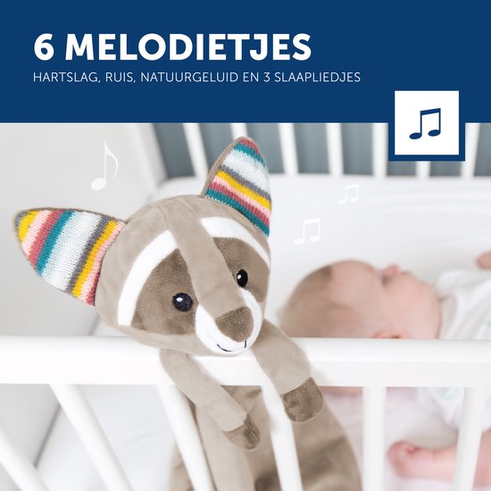 Zazu Robin de Wasbeer - Heartbeat & White Noise Knuffeldoekje - Beige - 35 cm van ZAZU. — afbeelding 4