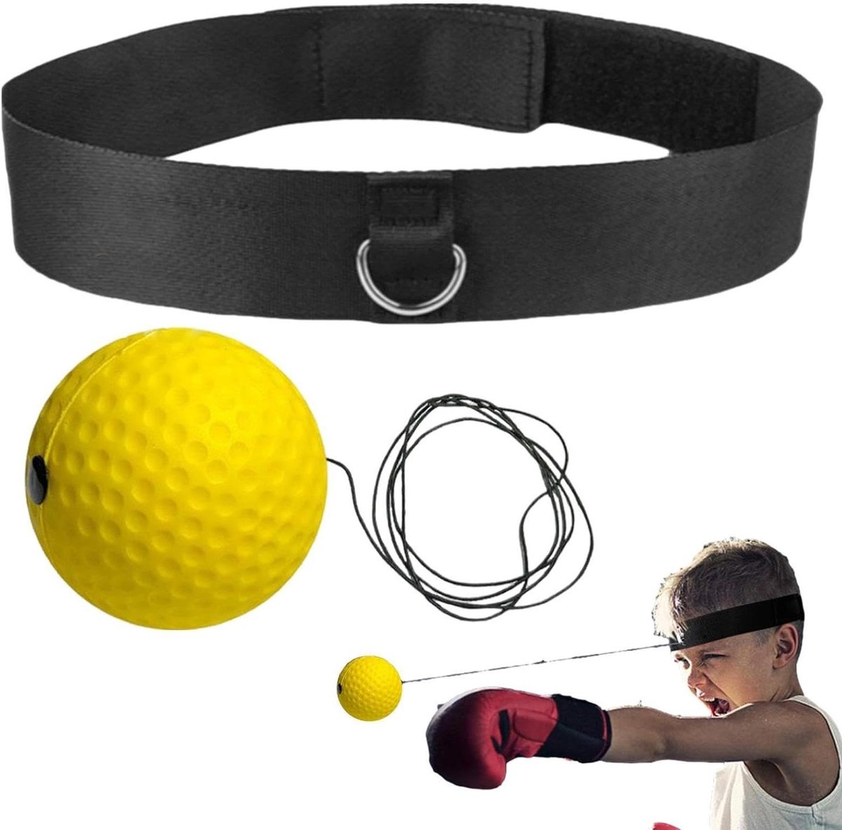 Bokstraining bal - Reflex bal - Verbeter snelheid - Hand-oog coördinatie - Verstelbare hoofdband - Geel