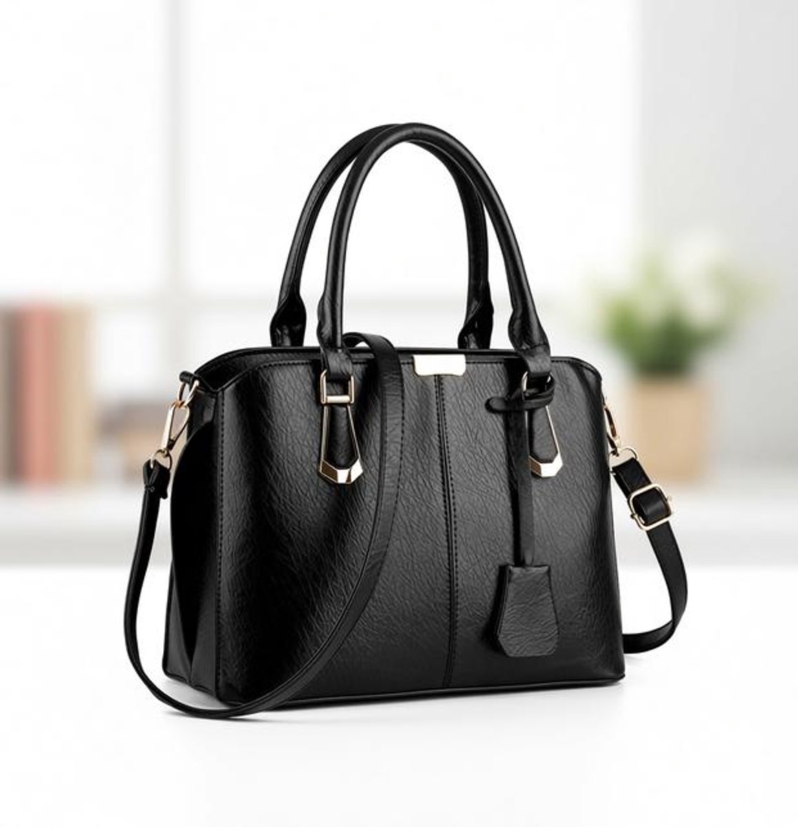 Maison Elara Dames Handtas PU Leer Satchel Tote Bag Met Verstelbare Schouderriem - Zwart