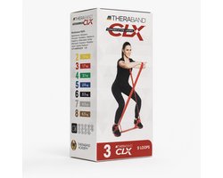 THERABAND CLX Weerstandsband Rood – Middelzware Weerstand – 9 EasyGrip Lussen – 165 cm – Latexvrij – Voor Fitness, Krachttraining en Revalidatie