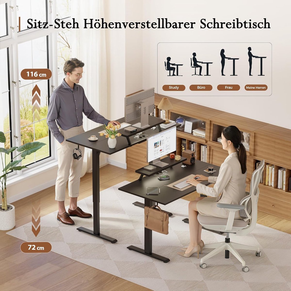 GameLift Pro RGB 100x60 cm Elektrisch Zit-Sta Bureau met LED Verlichting, Stopcontacten, USB-Aansluiting en Monitorstandaard – Ergonomisch Hoogte Verstelbaar Gaming- en Werkbureau Zwart