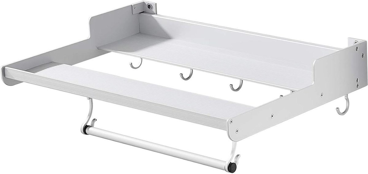 Keuken Magnetron Plank - Wandmontage Rek - Keuken Opbergen - Met 5 Haken - 55x38x8.5 cm - Wit