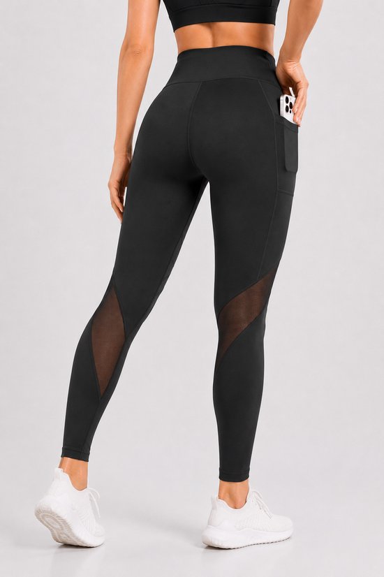 SparkNine Meshmotion sportlegging - dames - met zakken - XL - zwart - stijlvolle mesh panelen - telefoon zakken - elastisch - squatproof van Merkloos — afbeelding 3