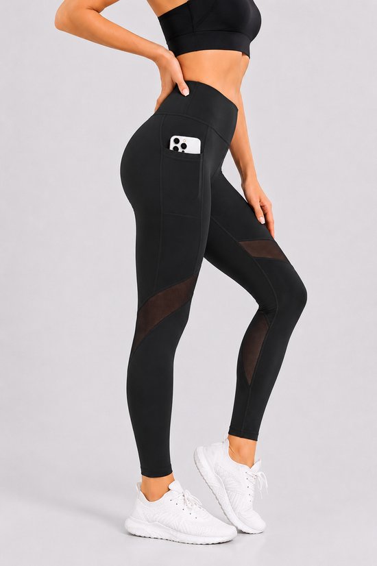 SparkNine Meshmotion sportlegging - dames - met zakken - L - zwart - stijlvolle mesh panelen - telefoon zakken - elastisch - squatproof van Merkloos — afbeelding 2