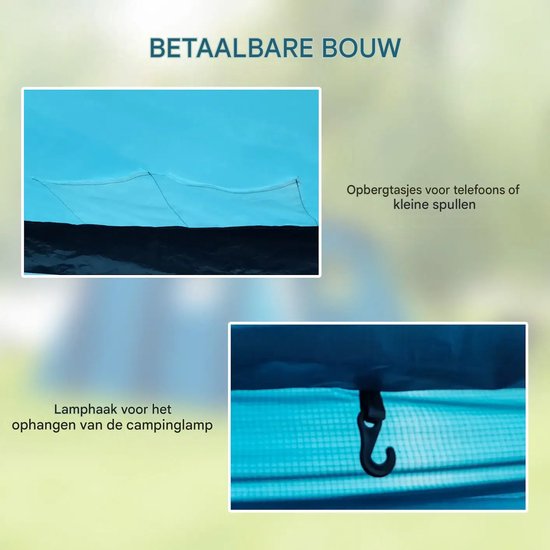 Opblaasbare tent - Opblaasbare glamping tent - Waterdicht - Tot 6 personen - Blauw - Camping - Tuin - Glamping - 4,4L x 2,8B x 1,95H m — afbeelding 5
