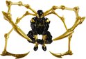 Zittend Iron Spider actiefiguur in zwart en goud, met vier robotarmen die naar buiten wijzen.