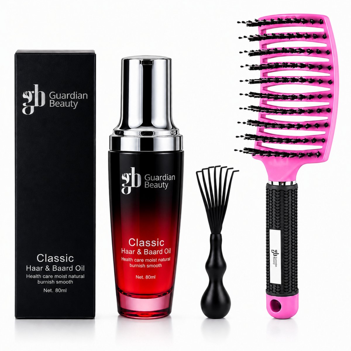Guardian Beauty Anti Klit Haarborstel - Roze - Kappersborstel - Met Argen Haarserum 80ml + Haarborstelreiniger