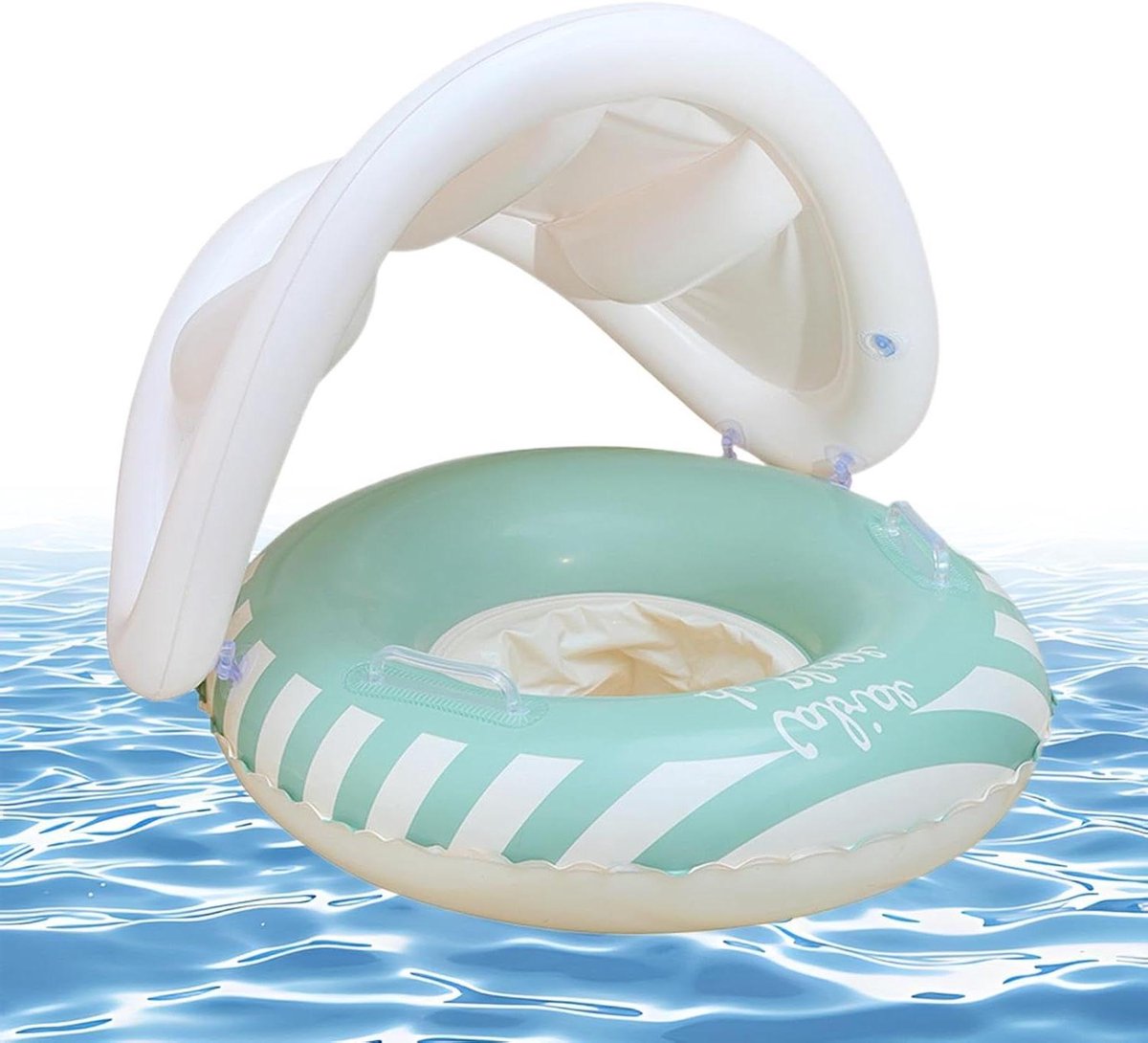 Opblaasbare zwemring - Drijfzitje baby - Waterpret kind - Met zonnekap - 55x52 cm - Groen