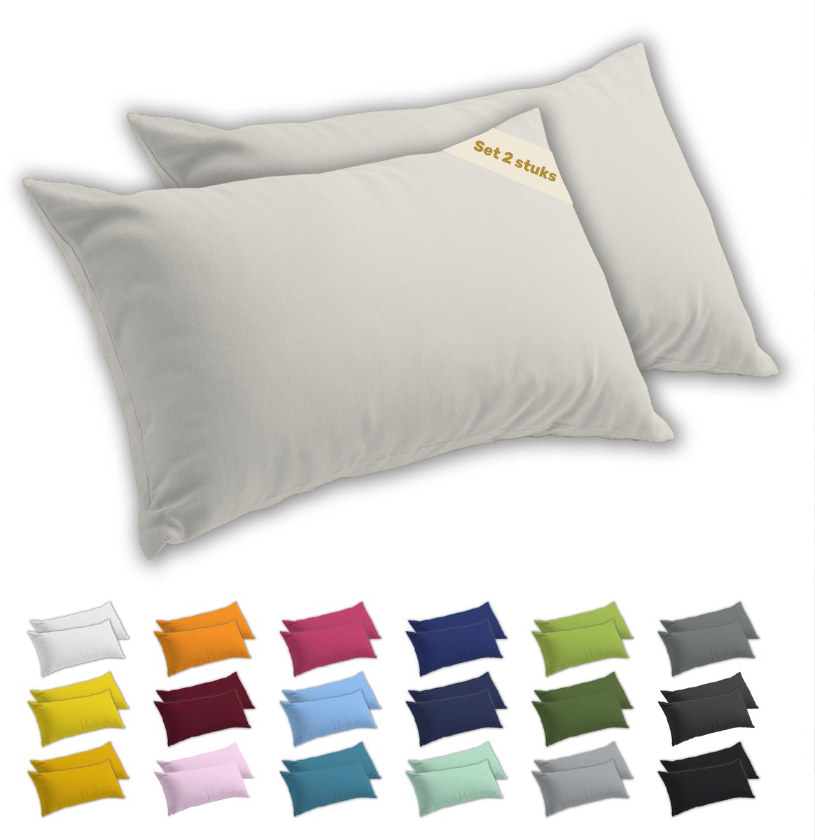 Lavea® Kussenslopen 40x80 cm Set van 2 – Kussenhoezen van 100% Zachte en Ademende Jersey Katoen met YKK Ritssluiting – Crème