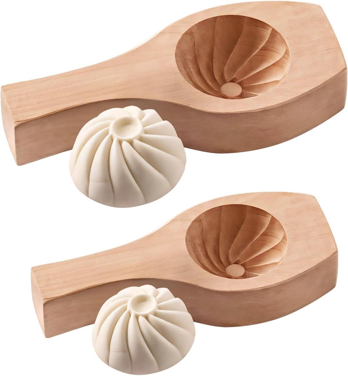 Baozi Vormen Set - Deeg Molder - Chinese Broodjes Maken - Twee Maten - 21 x 9.5 cm - Houtkleur