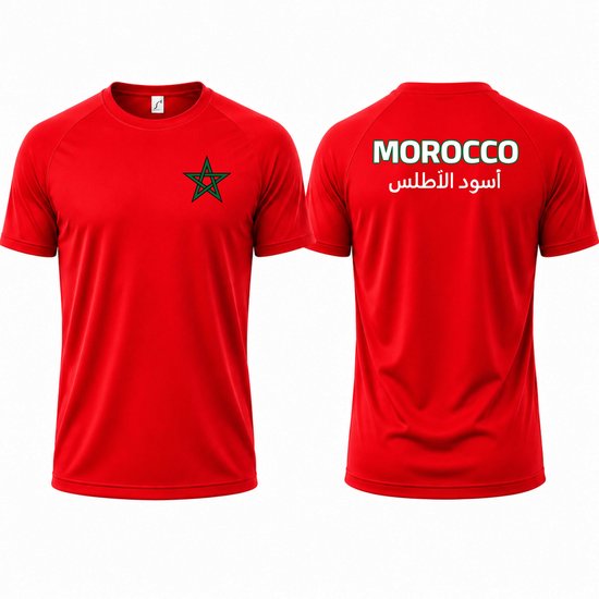Landenteams Marokko - WK 2026 - Voetbal Shirt Maat L - Voetbaltenue - Voetbal Spullen - Dry Fit - Ademend - Mesh - Raglan Mouwen